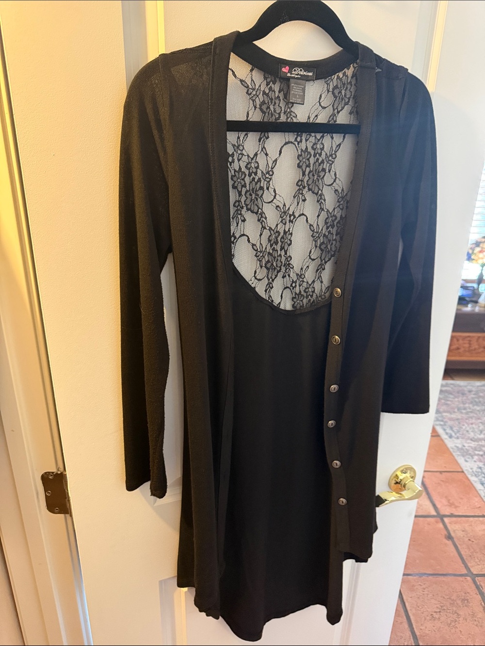 Delirious Black Lace-Back Cardigan Sweater